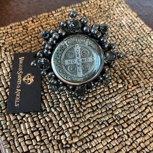 Virgins Saints & Angels Cloister San Benito Charm Ring Gunmetal sz 8